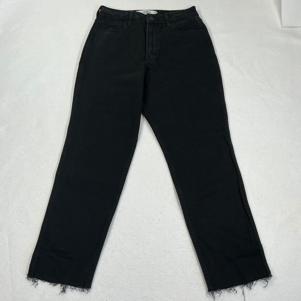 Hollister Curvy Ultra High Rise Mom Jeans Black Raw Hem 6R W28R Vintage Stretch